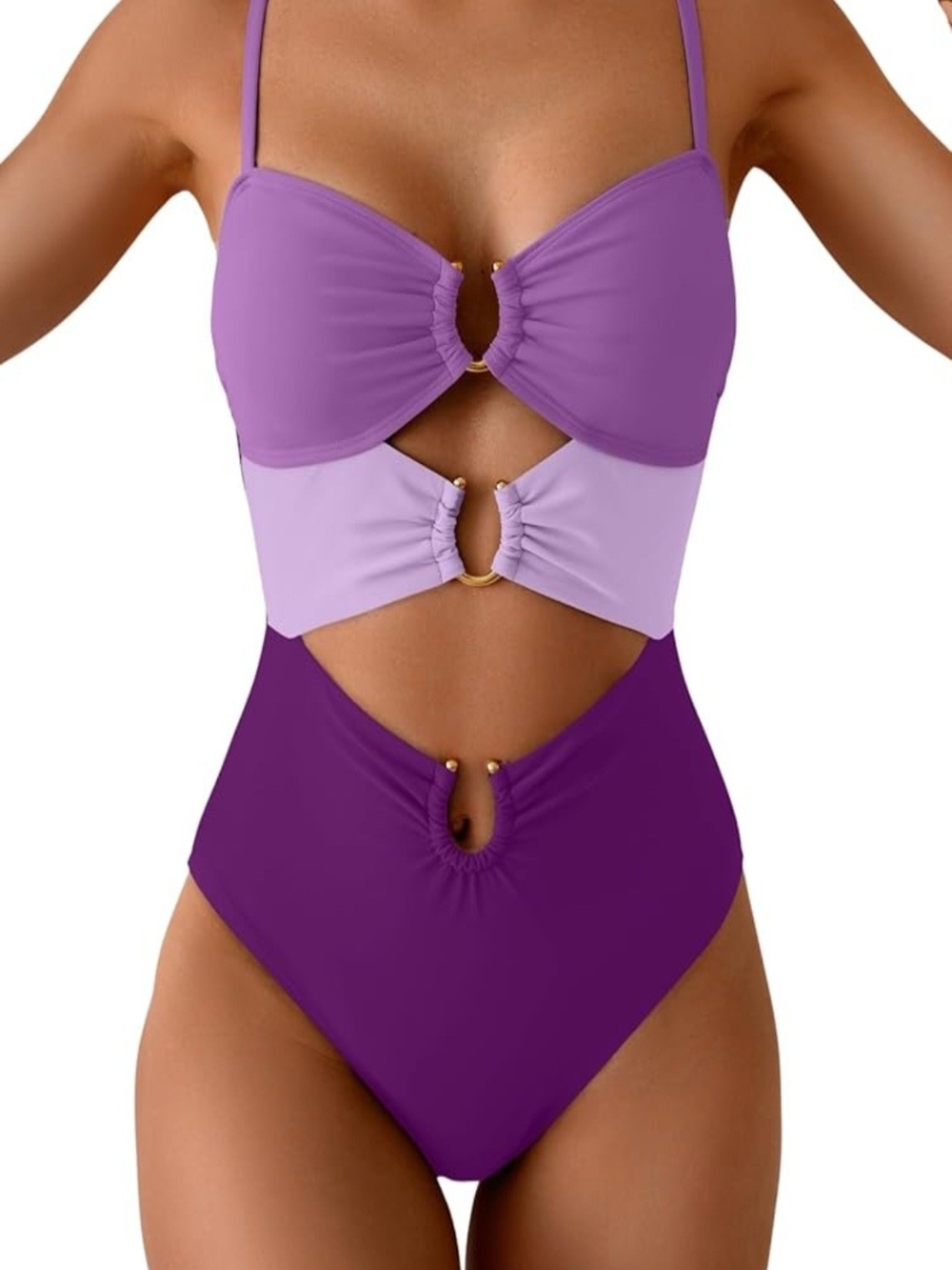 Colorblock Purple Cutout  One-Piece Swimsuit